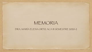 MEMORIA
DRA. MARÍA ELENA ORTIZ ACA III SEMESTRE 2020-2
 