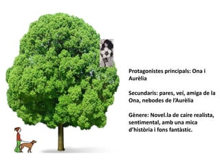 Protagonistes principals: Ona i
Aurèlia
Secundaris: pares, veí, amiga de la
Ona, nebodes de l’Aurèlia
Gènere: Novel.la de caire realista,
sentimental, amb una mica
d’història i fons fantàstic.
 