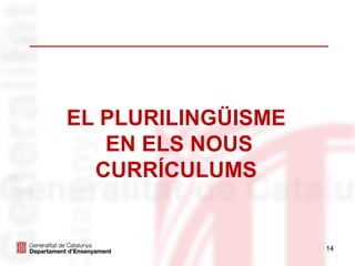 14
EL PLURILINGÜISME
EN ELS NOUS
CURRÍCULUMS
 