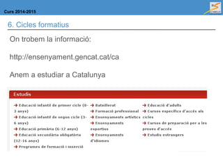 Curs 2014-2015
6. Cicles formatius
On trobem la informació:
http://ensenyament.gencat.cat/ca
Anem a estudiar a Catalunya
 