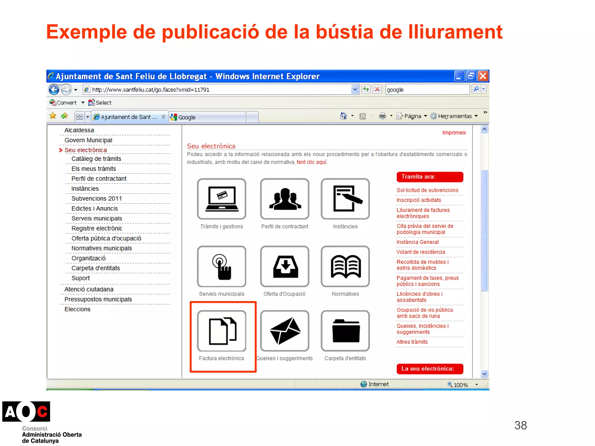 Exemple de publicació de la bústia de lliurament 
38 
 