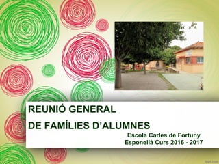 REUNIÓ GENERAL
DE FAMÍLIES D’ALUMNES
Escola Carles de Fortuny
Esponellà Curs 2016 - 2017
 