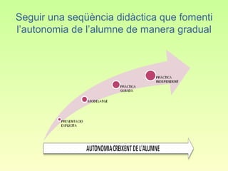 Seguir una seqüència didàctica que fomenti
l’autonomia de l’alumne de manera gradual
 