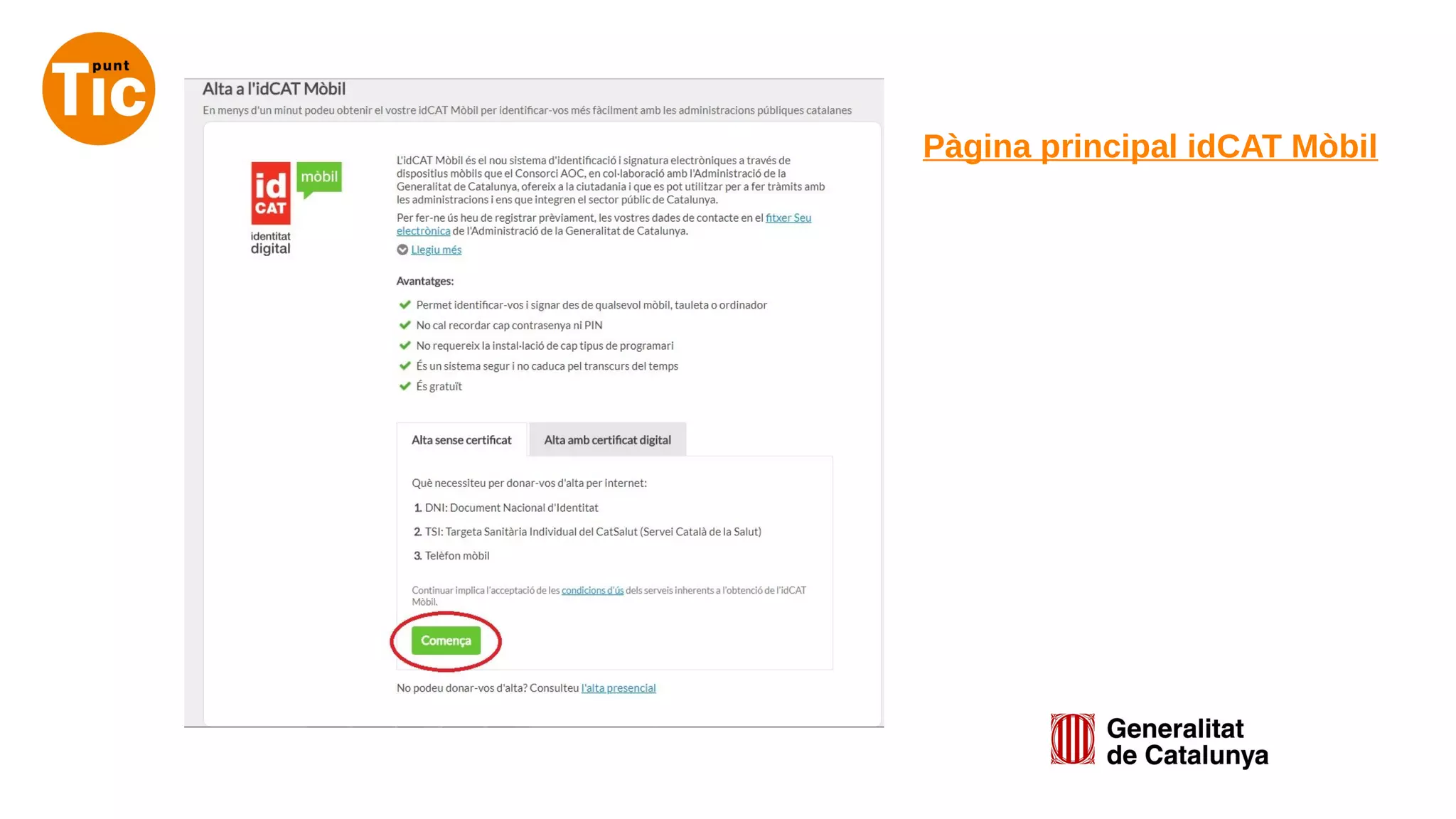 Pàgina principal idCAT Mòbil
 