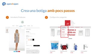 Crea una botiga amb pocs passos
Introdueix Productes Configura les categories
 