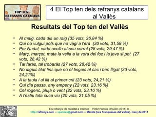 4 El Top ten dels refranys catalans al Vallès Els refranys: de l’oralitat a Internet ─ Víctor Pàmies i Riudor (2011) ©  ht...