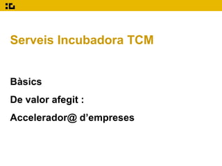 Serveis Incubadora TCM


Bàsics
De valor afegit :
Accelerador@ d’empreses
 