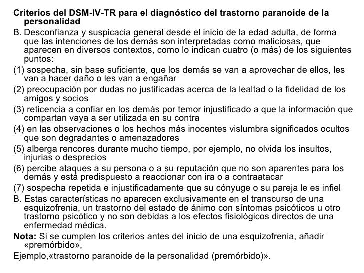 Resultado de imagen de diagnostico trastorno paranoide de la personalidad dsm