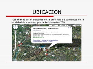 UBICACION Las marias estan ubicadas en la provincia de corrientes en la localidad de vira soro por la 14 kilometro 739 