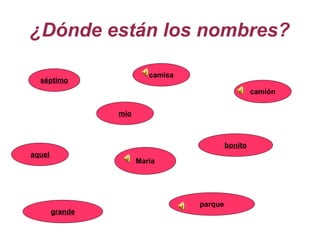 ¿Dónde están los nombres? séptimo camisa camión mío aquel bonito grande parque María 