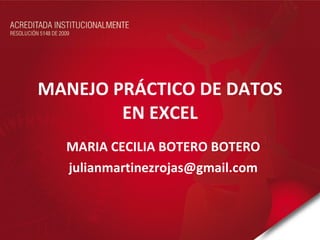 MANEJO PRÁCTICO DE DATOS EN EXCEL MARIA CECILIA BOTERO BOTERO [email_address] 