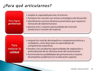¿Para qué articularnos? miércoles, 15 de junio de 2011 
