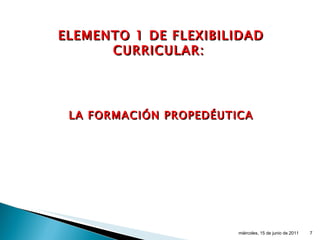 ELEMENTO 1 DE FLEXIBILIDAD CURRICULAR:   LA FORMACIÓN PROPEDÉUTICA miércoles, 15 de junio de 2011 
