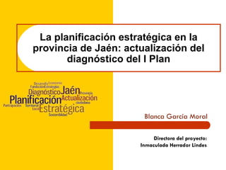 La planificación estratégica en la provincia de Jaén: actualización del diagnóstico del I Plan Blanca García Moral Directora del proyecto: Inmaculada Herrador Lindes 
