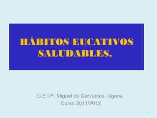 HÁBITOS EUCATIVOS
SALUDABLES,
C.E.I.P. Miguel de Cervantes. Ugena
Curso 2011/2012
1
 