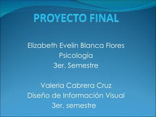 Elizabeth Evelin Blanca Flores Psicología 3er. Semestre Valeria Cabrera Cruz Diseño de Información Visual 3er. semestre  