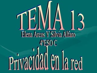 Privacidad en la red TEMA 13 Elena Arcos Y Silvia Alfaro 4ºESO C 