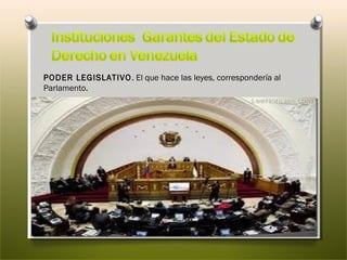 PODER LEGISLATIVO . El que hace las leyes, correspondería al
Parlamento.

 
