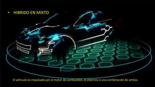 • HIBRIDO EN MIXTO

El vehículo es impulsado por el motor de combustión, el eléctrico o una combinación de ambos.

 