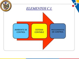 ELEMENTOS C.I.

AMBIENTE DE
CONTROL

SISTEMA
CONTABLE

PROCEDIMIENTOS

DE CONTROL

 
