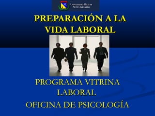 PREPARACIÓN A LA
VIDA LABORAL

PROGRAMA VITRINA
LABORAL
OFICINA DE PSICOLOGÍA

 