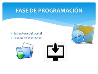 FASE DE PROGRAMACIÓN 
 Estructura del portal 
 Diseño de la interfaz 
 