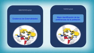 DESVENTAJAS
Existencia de Externalidades
VENTAJAS
Mejor identificación de las
preferencias de la población.
 