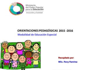 Modalidad de Educación Especial
Recopilado por:Recopilado por:
MSc. Reny RamírezMSc. Reny Ramírez
 