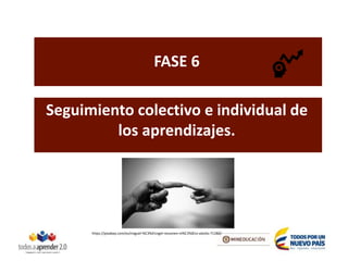 Seguimiento colectivo e individual de
los aprendizajes.
FASE 6
https://pixabay.com/es/miguel-%C3%A1ngel-resumen-ni%C3%B1o-adulto-71282/
 