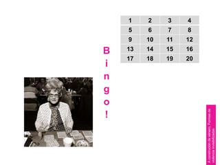 B
i
n
g
o
!
1 2 3 4
5 6 7 8
9 10 11 12
13 14 15 16
17 18 19 20
Aconstrucióndexénero.Formasde
violenciainvisibilizadas
 