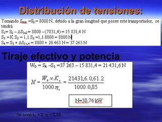 Distribución de tensiones:Distribución de tensiones:
Tiraje efectivo y potencia.
Se tomó kS = 2 ηt = 0,85
 