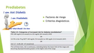 Prediabetes
 Factores de riesgo
 Criterios diagnósticos
 