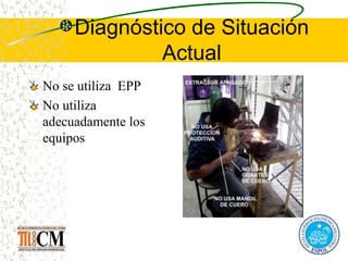 Diagnóstico de Situación
Actual
No se utiliza EPP
No utiliza
adecuadamente los
equipos
 