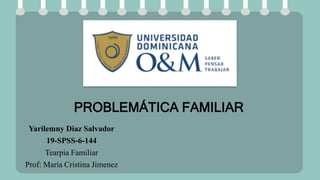 Yarilemny Diaz Salvador
19-SPSS-6-144
Tearpia Familiar
Prof: María Cristina Jimenez
PROBLEMÁTICA FAMILIAR
 