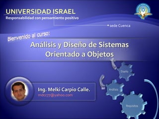 UNIVERSIDAD ISRAEL Responsabilidad con pensamiento positivo Ing. Melki Carpio Calle. [email_address] sede Cuenca 