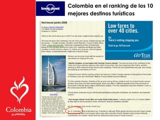 Colombia en el ranking de los 10
mejores destinos turísticos
 