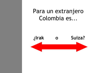 Para un extranjero
Colombia es...
¿Irak o Suiza?
 