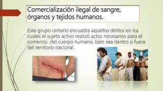 Comercialización ilegal de sangre,
órganos y tejidos humanos.
 