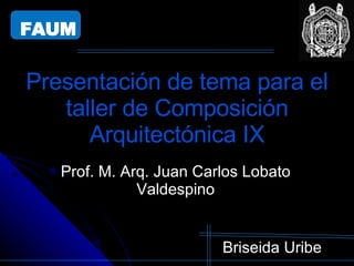 Presentación de tema para el taller de Composición Arquitectónica IX Briseida Uribe Prof. M. Arq. Juan Carlos Lobato Valdespino FAUM 