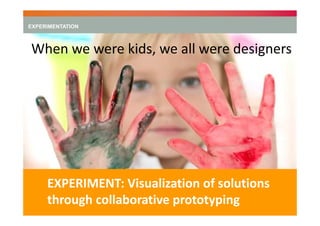 EXPERIMENTATION

When we were kids, we all were designers

EXPERIMENT: Visualization of solutions
through collaborative prototyping

 
