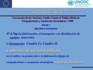 “Prevención del Desvío de Sustancias Precursoras de Drogas en América
Latina y el Caribe” PRELAC
Convención de las Nacione...