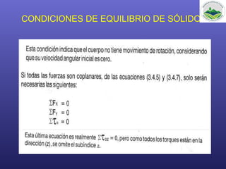 CONDICIONES DE EQUILIBRIO DE SÓLIDO
 