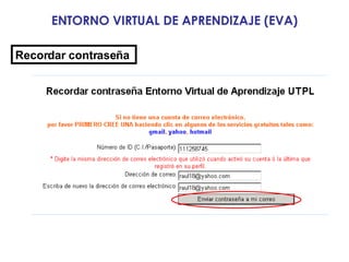 ENTORNO VIRTUAL DE APRENDIZAJE (EVA) Recordar contraseña   