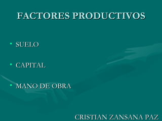FACTORES PRODUCTIVOS SUELO CAPITAL MANO DE OBRA CRISTIAN ZANSANA PAZ 