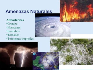 Amenazas Naturales Atmosféricas Granizo Huracanes Incendios Tornados Tormentas tropicales 