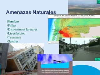 Amenazas Naturales Sísmicas Fallas Dispersiones laterales Licuefacción Tsunamis  Seiches 