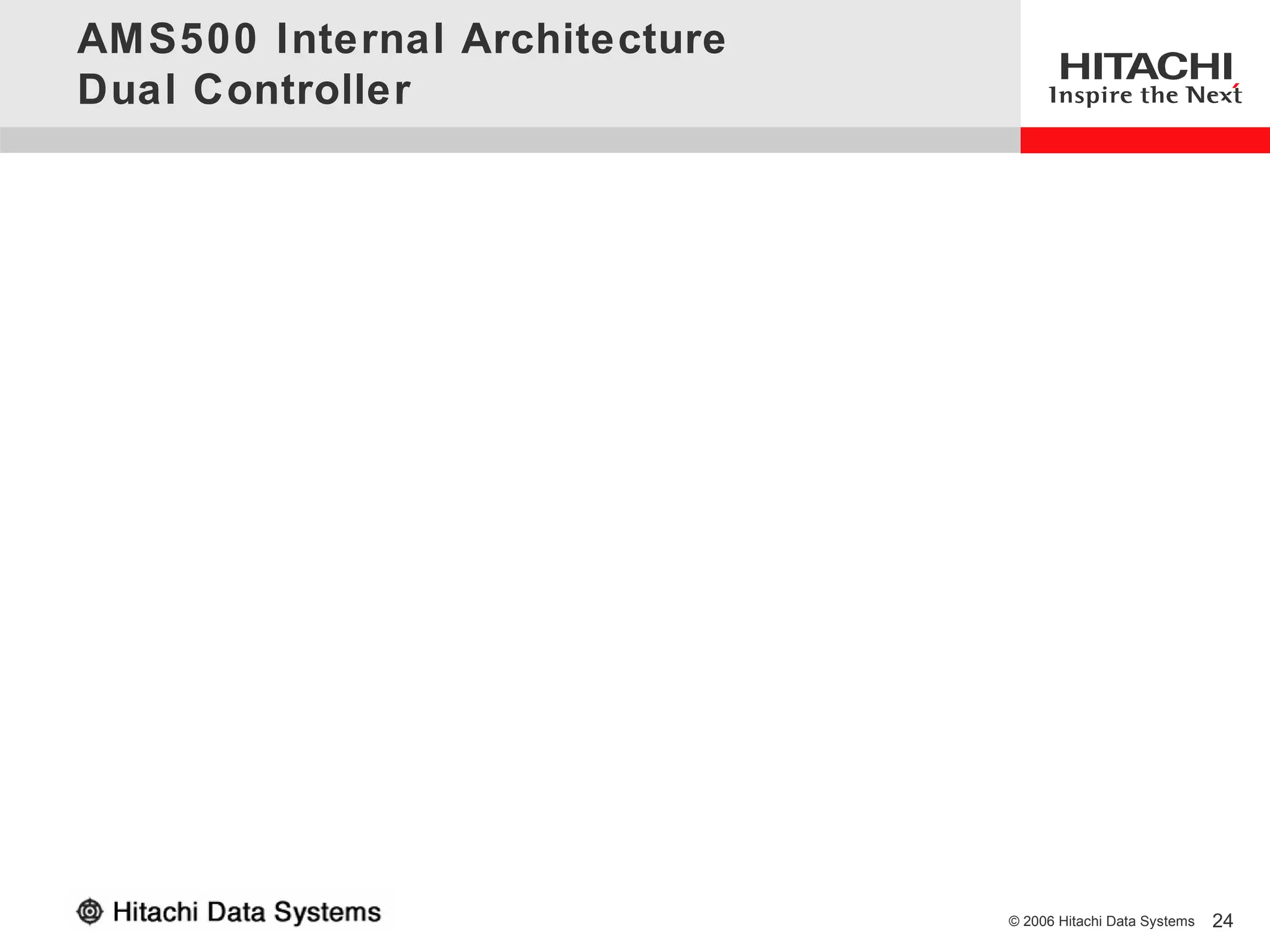 AM S500 Internal Architecture
Dual Controller




                                © 2006 Hitachi Data Systems   24
 
