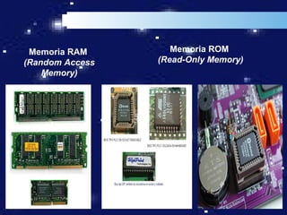 Memoria RAM        Memoria ROM
(Random Access   (Read-Only Memory)
    Memory)




                                     LOGO
                               www.themegallery.com
 