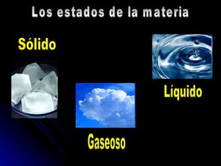 Los estados de la materia Sólido Líquido Gaseoso 