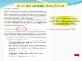 El Apéndice Gramatical ( Flavus libellus ) Sistemas de cohesión textual (2º Bach) 3. Es un recurso para acoger contenidos supra-gramaticales de carácter transversal. 